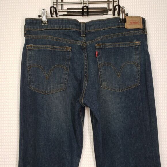 Levis 519 Flare Jeans Womens 12 Short Blue Low Rise Stretch Dark Wash Y2k Denim - Picture 14 of 16